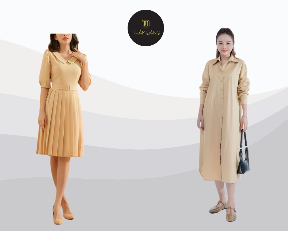 Váy liền màu be mang đến vẻ đẹp nữ tính, thanh lịch và dễ dàng phối hợp cho mọi dịp.