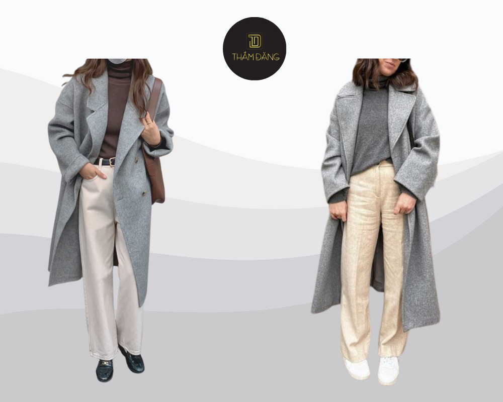 Set đồ ghi x kem mang đến vẻ ngoài thanh lịch hiện đại, lý tưởng cho mùa đông vừa ấm áp vừa thời thượng