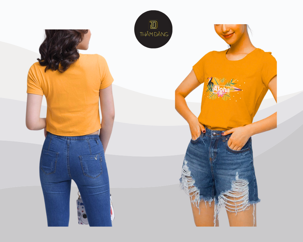 Áo phông vàng bò kết hợp jean xanh tạo nên outfit cuối tuần năng động trẻ trung và đầy sức sống.