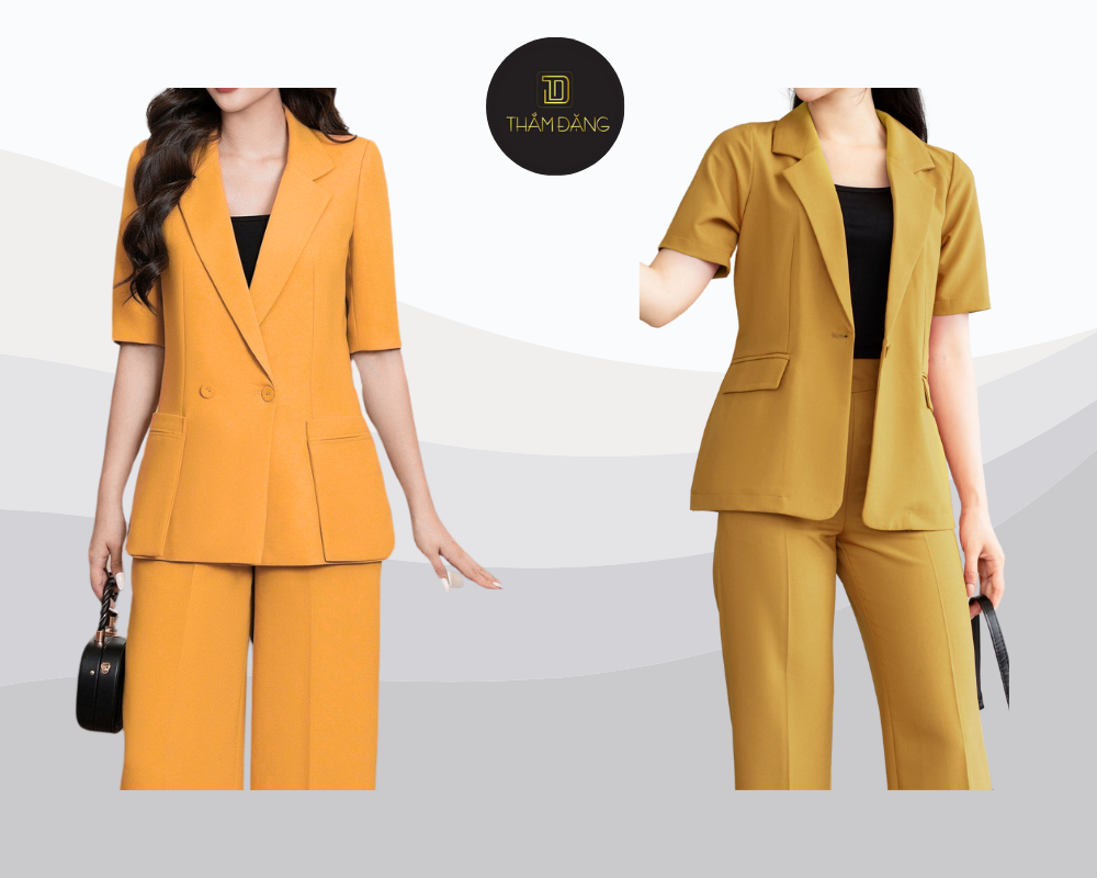 Quần tây vàng bò phối blazer ngắn mang đến vẻ ngoài chuyên nghiệp hiện đại đầy khí chất.