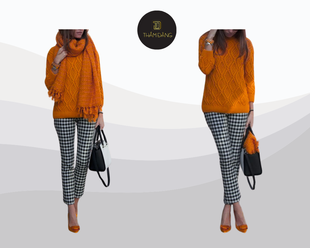 Áo vàng bò kết hợp quần họa tiết tạo nên outfit cá tính, ấn tượng và đầy phong cách.