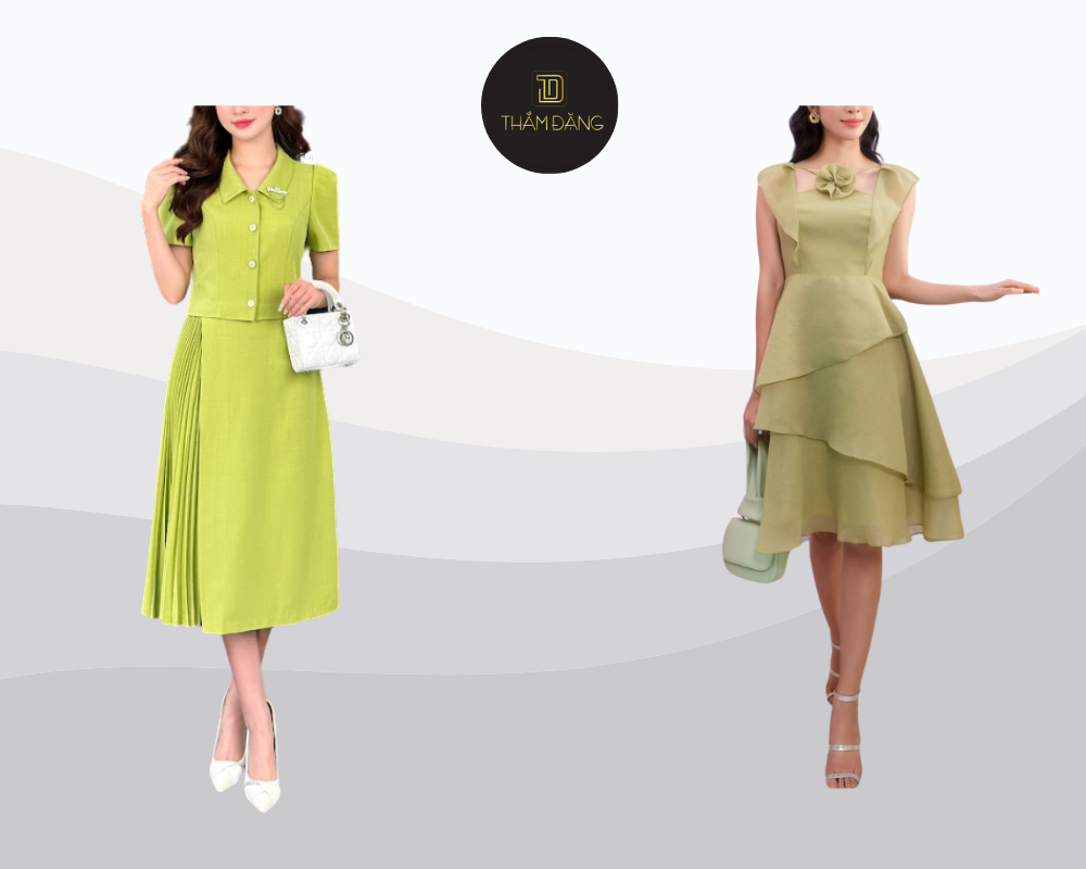Váy đầm xanh cốm mang đến vẻ ngoài nữ tính, tươi tắn và thanh lịch, phù hợp cho mọi dịp.