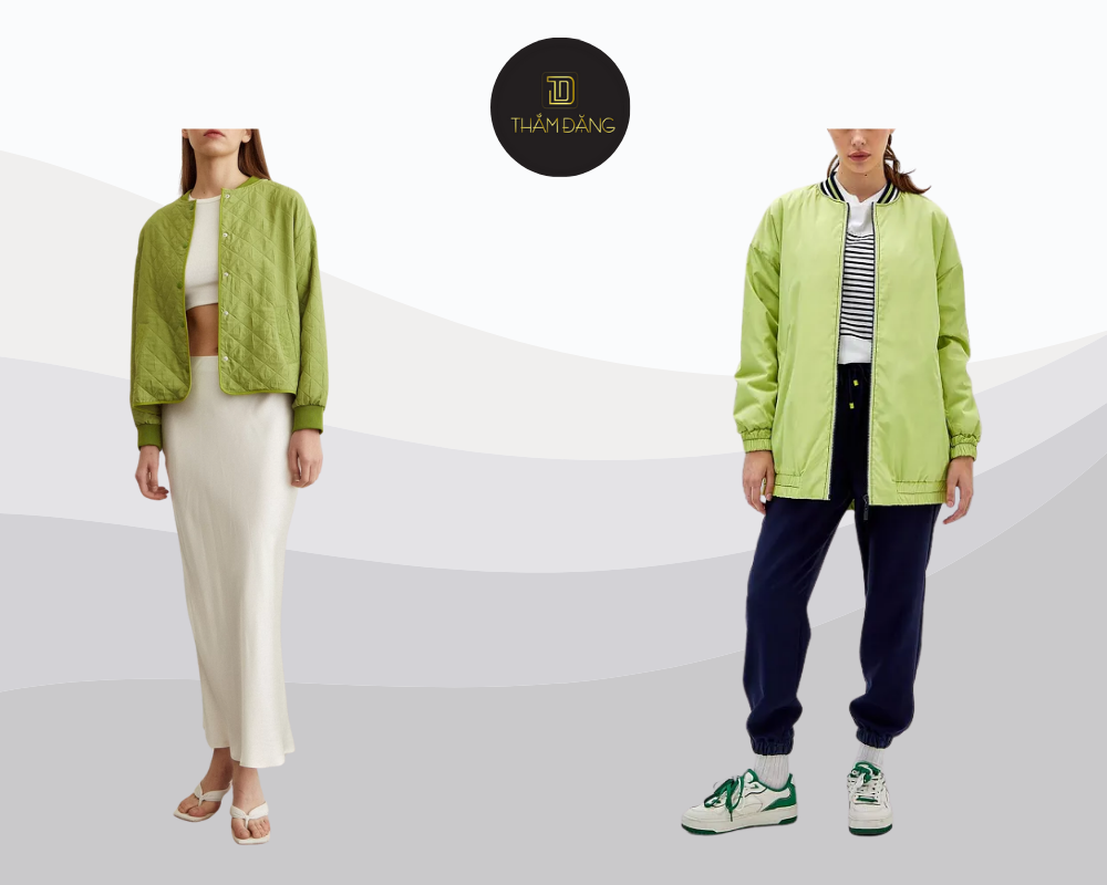 Áo khoác bomber xanh cốm là lựa chọn hoàn hảo cho phong cách streetwear cá tính và thời thượng.