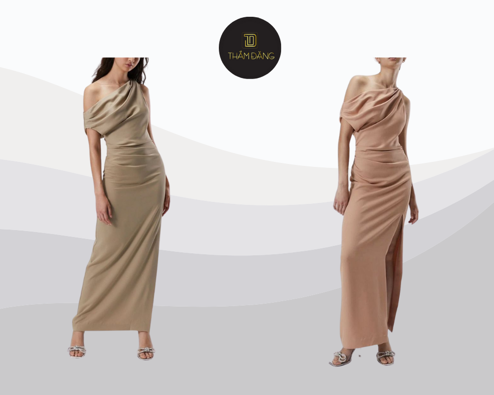 Váy lụa trễ vai màu taupe mang đến vẻ đẹp quyến rũ đầy tinh tế giúp bạn tỏa sáng một cách nhẹ nhàng trong mọi sự kiện quan trọng.