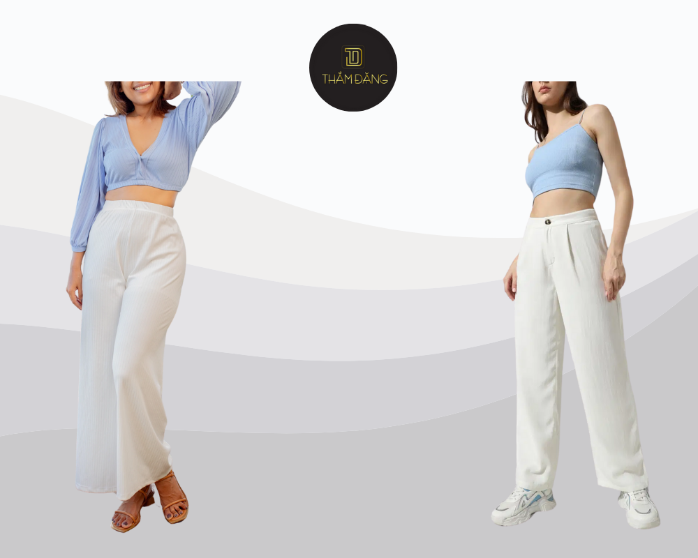 Set đồ cá tính với áo croptop xanh pastel và quần ống rộng trắng mang đến sự thoải mái, thanh thoát và hiện đại cho mùa hè.