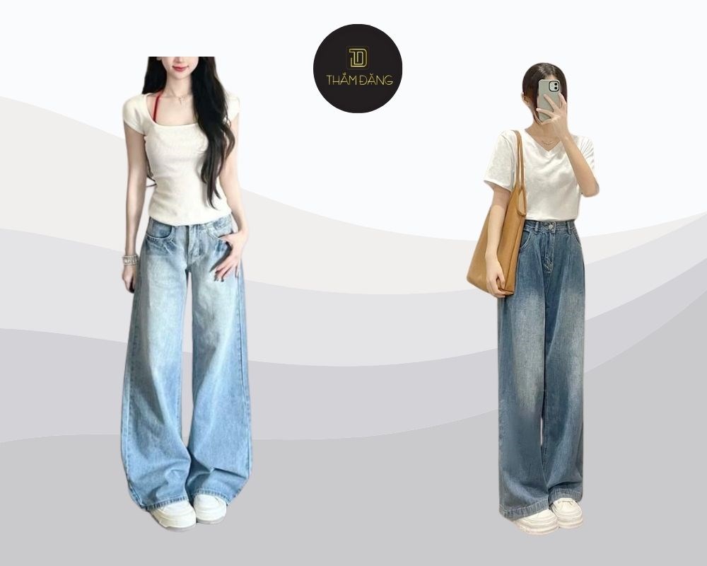 Phối áo phông trắng với quần jeans xanh tạo set đồ cơ bản, năng động và không lỗi mốt