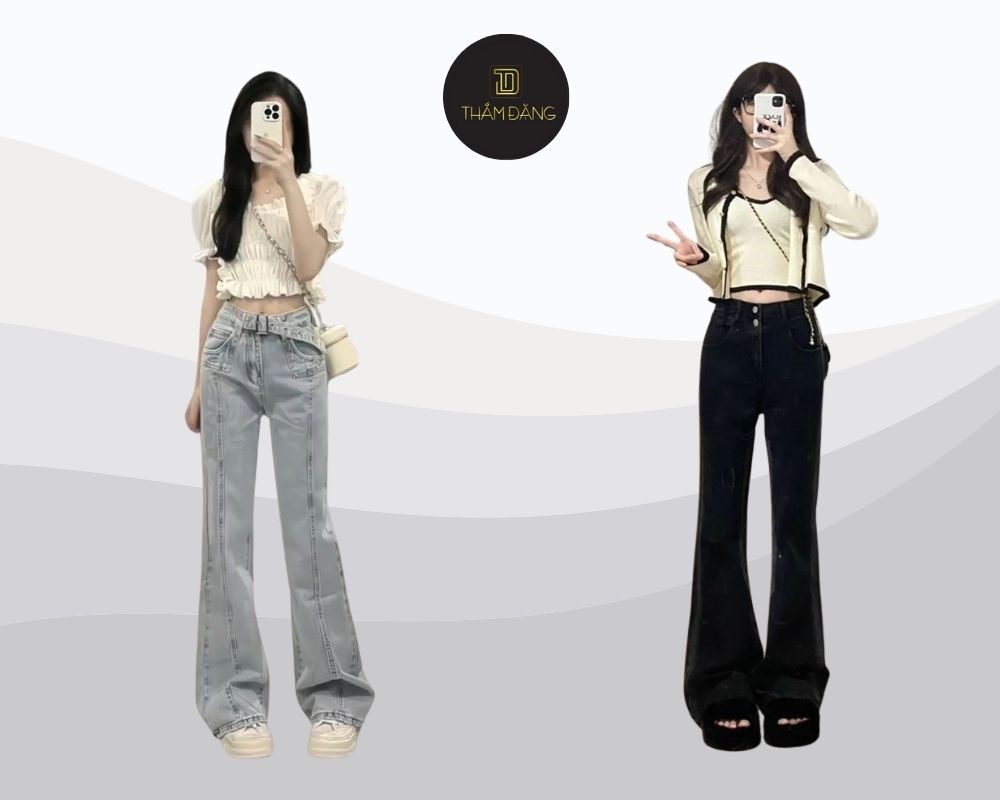 Phối áo croptop với quần ống loe tạo vẻ retro, phóng khoáng và cá tính, tôn dáng hiệu quả