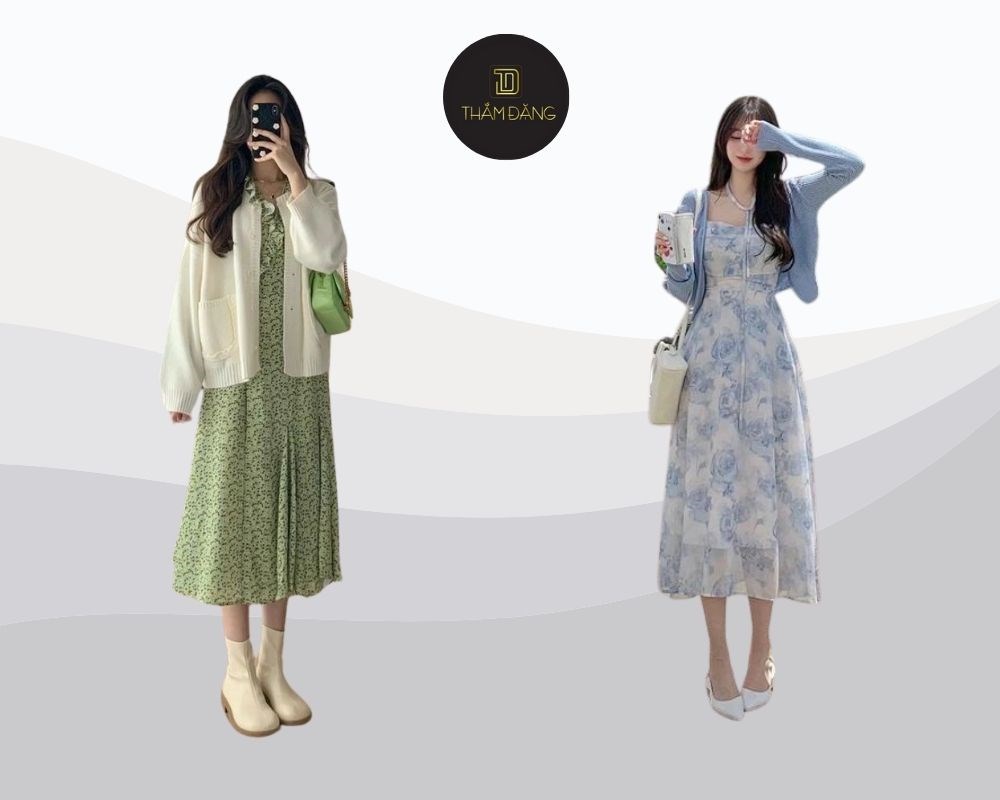 Diện váy hoa nhí với cardigan mỏng tạo set đồ nữ tính, nhẹ nhàng và dễ thương