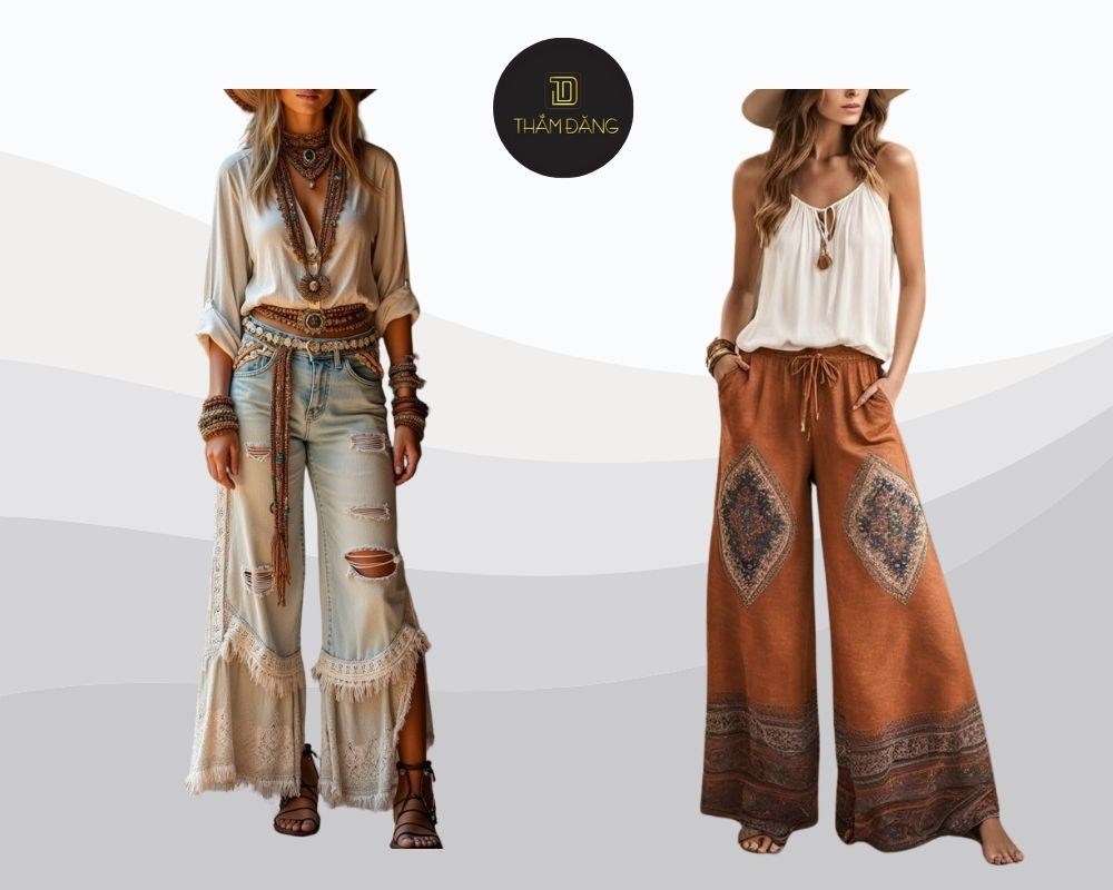 Boho Chic tôn vinh sự tự do, phóng khoáng với trang phục xếp tầng, họa tiết thổ cẩm, tự nhiên