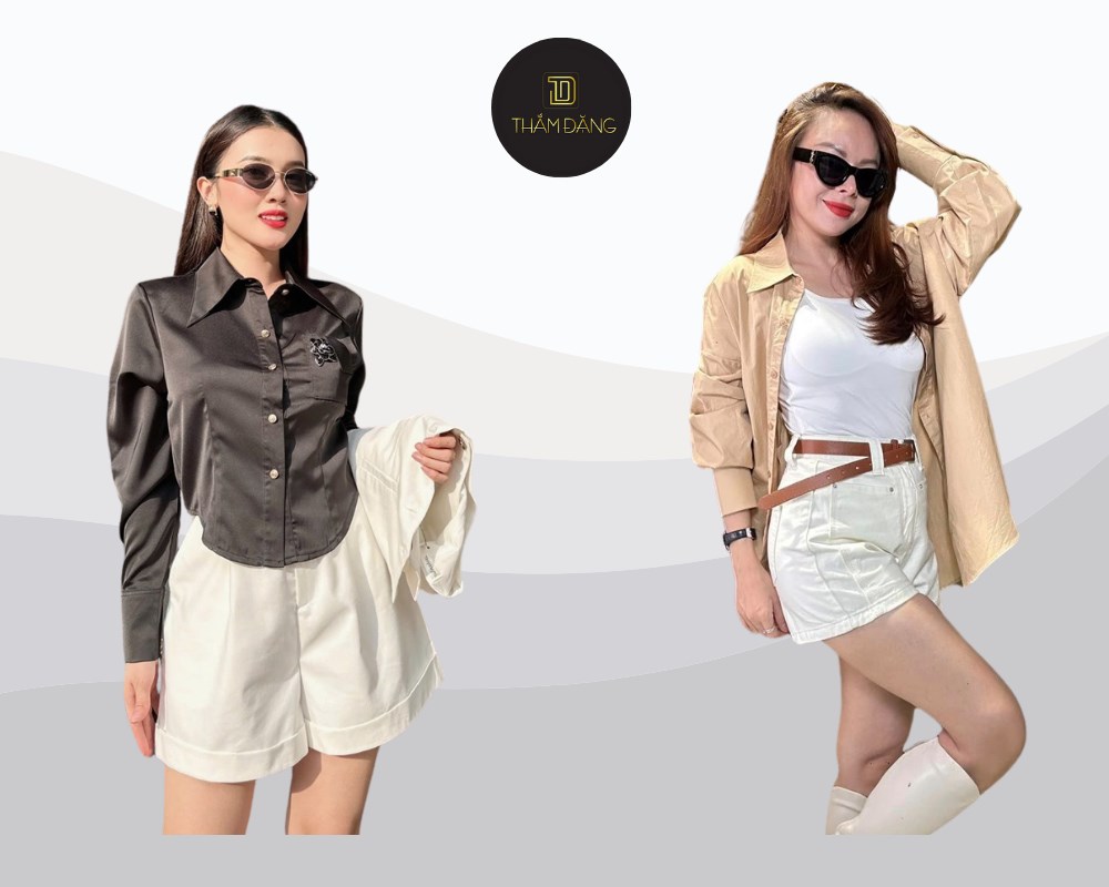 Phối một chiếc áo blouse hoặc sơ mi sơ vin với quần short ống rộng cạp cao là một cách phối đồ vừa thanh lịch vừa nữ tính