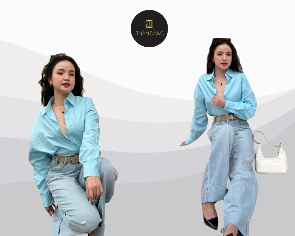 Outfit sơ mi rộng quần jean suông năng động thoải mái cho ngày cuối tuần.