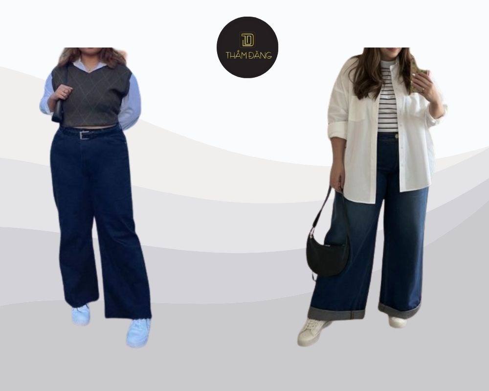cách phối đồ với quần ống rộng cho người béo tự tin
