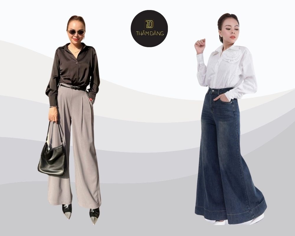Mặc quần ống rộng kết hợp với áo sơ mi dài tay mang lại sự lịch sự và trang nhã