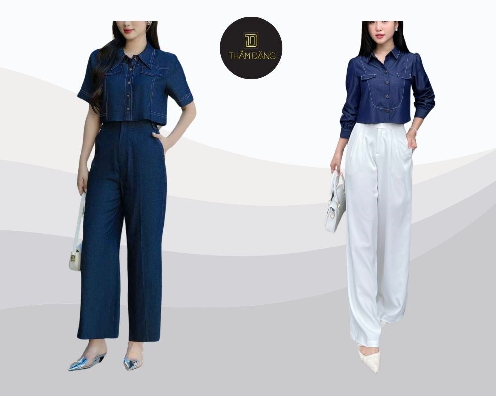 Quần ống rộng phối với áo sơ mi croptop mang đến sự mới mẻ và thanh thoát