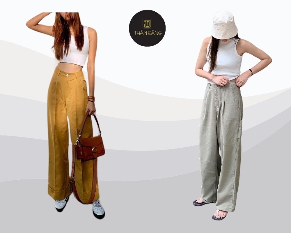 Sự kết hợp của quần ống rộng và áo tank top mang lại vẻ năng động và thoải mái