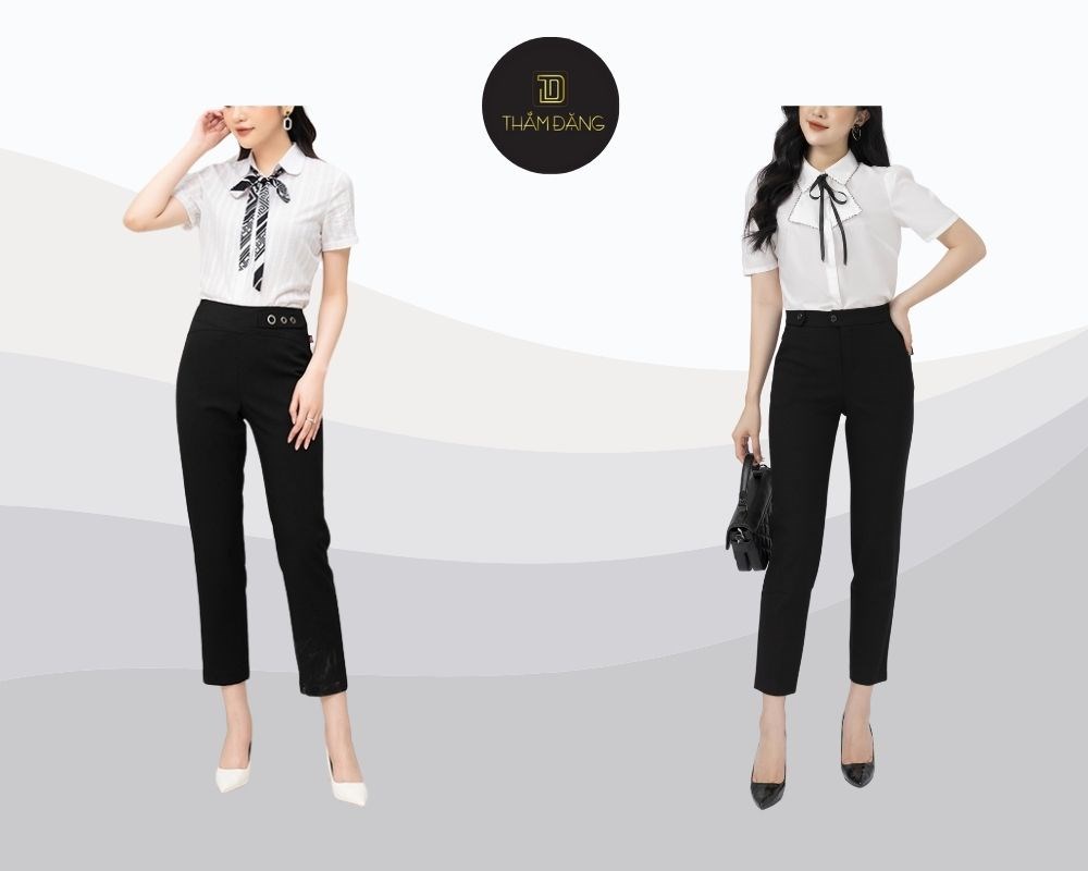 cách phối quần tây áo sơ mi nữ phong cách nhẹ nhàng