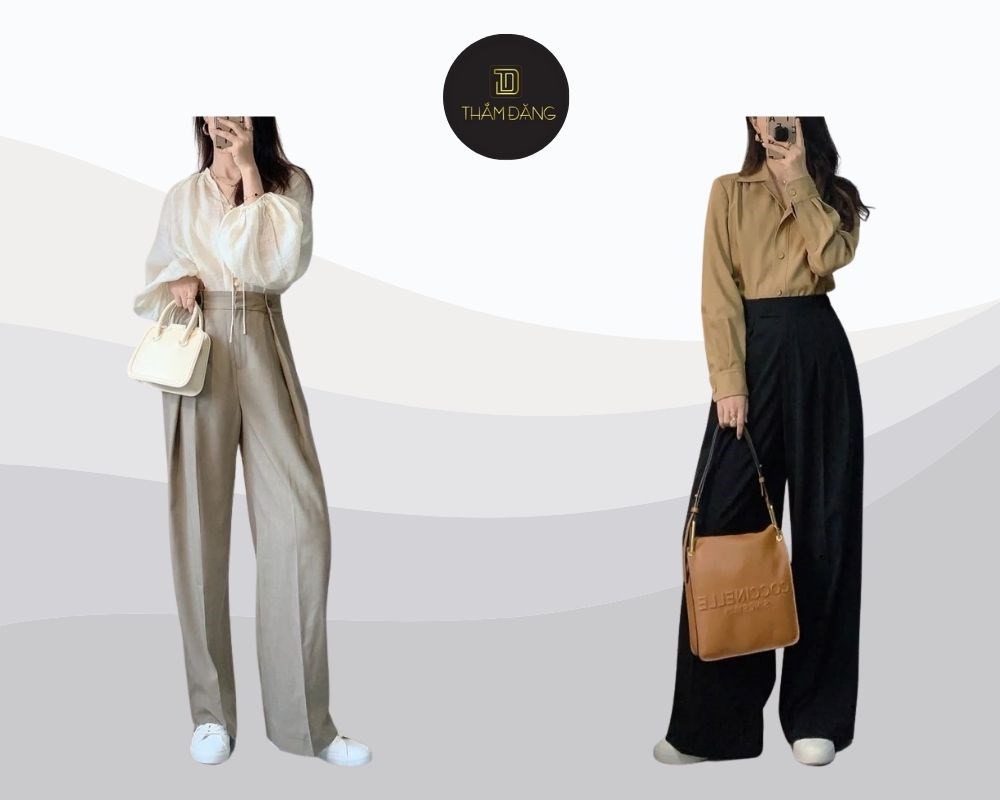 cách phối quần tây áo sơ mi nữ hàn quốc