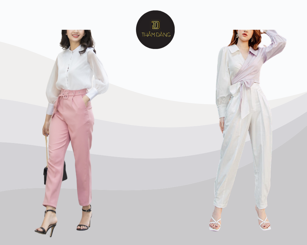 Quần baggy và áo sơ mi voan tạo phong cách nữ tính năng động cho mọi dịp.
