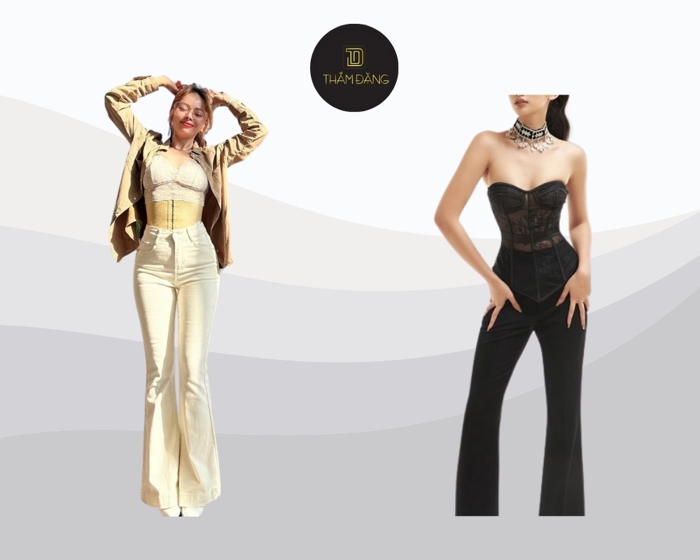chân cong có nên mặc quần ống loe phối corset