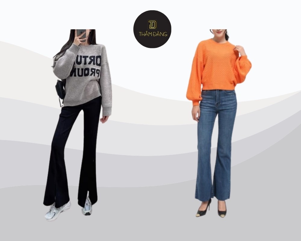 chân nhỏ có nên mặc quần ống loe với áo sweater