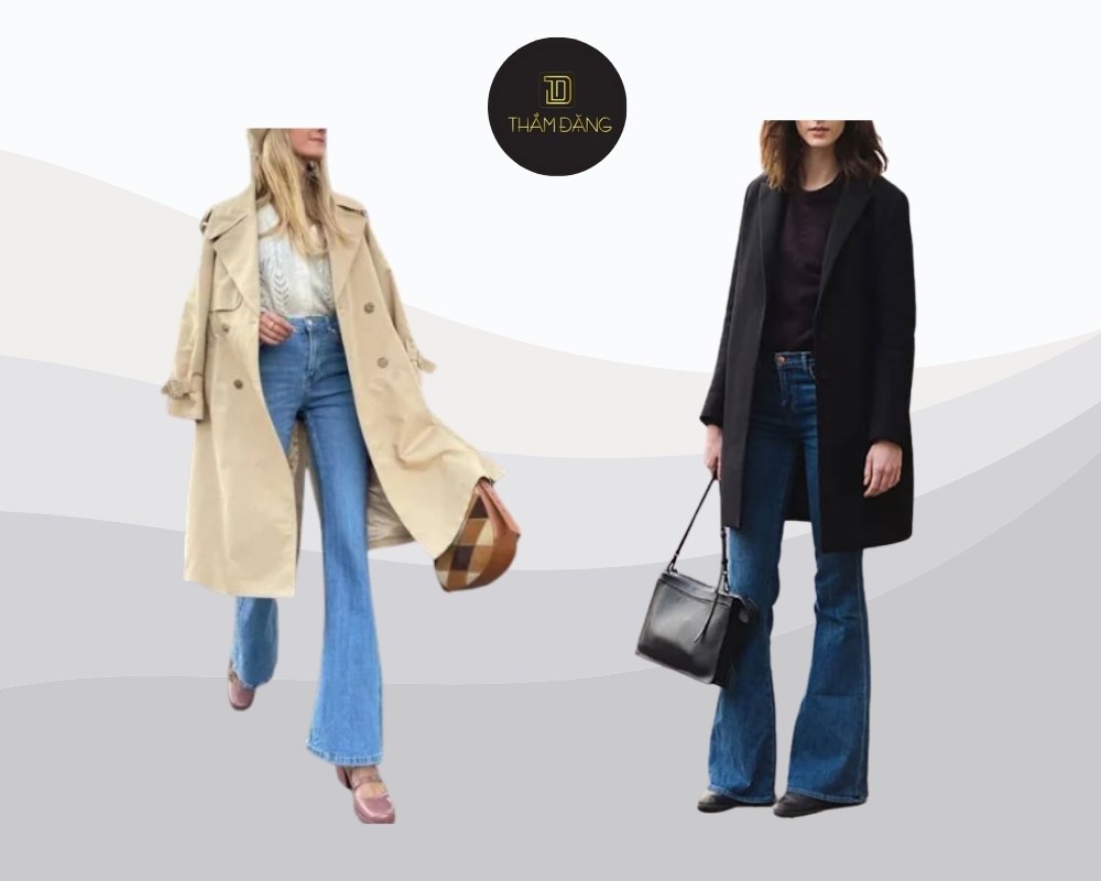 chân nhỏ có nên mặc quần ống loe với trench coat