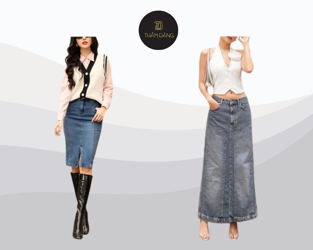 Chân váy bò dài mặc với áo gì? Bạn sẽ mang vẻ đẹp mới mẻ, trẻ trung và trendy khi mix với áo gile