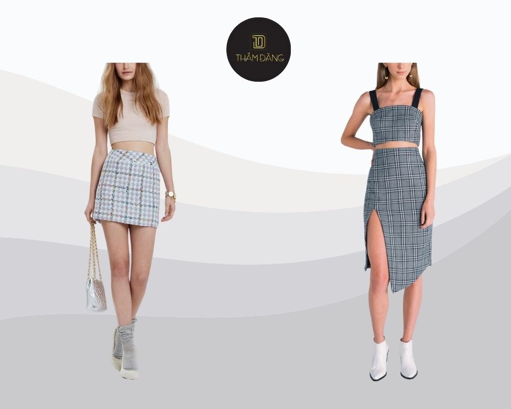 Cách phối chân váy kẻ caro với áo croptop phù hợp với cô nàng yêu thích sự trẻ trung