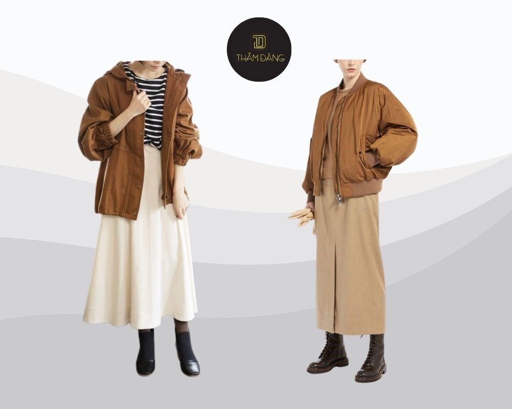 Một sự kết hợp vừa ấm áp, vừa năng động lại thời trang là chân váy len dài phối với áo khoác gió