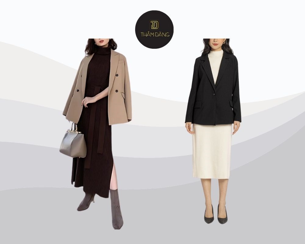 Chân váy len dài kết hợp với áo gì? Kết hợp với áo blazer sẽ mang lại vẻ đẹp sang trọng, tinh tế và đầy quyền lực