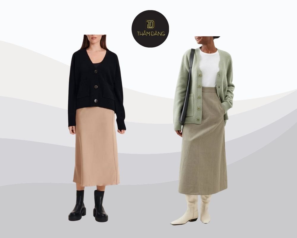 Nữ tính, thanh lịch và ấm áp với chân váy len dài phối với áo cardigan