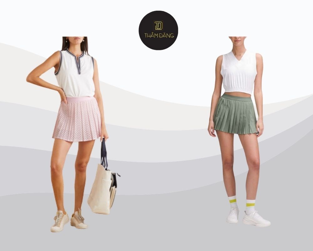 Mặc đẹp ngày hè với chân váy tennis và áo tank top năng động mát mẻ