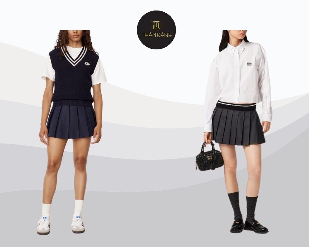Khi phối đồ với chân váy tennis, nàng cần lưu ý giữ được vẻ năng động, hài hòa với vóc dáng và phong cách