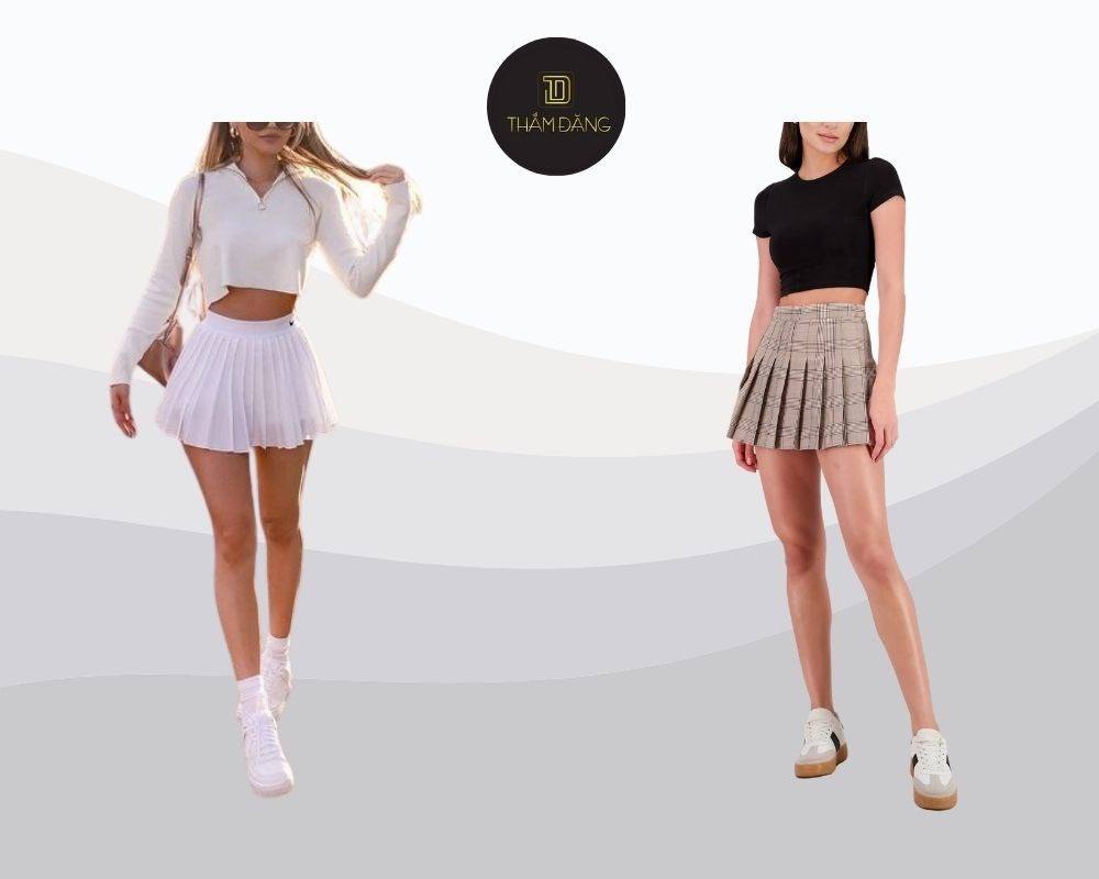 Trẻ trung năng động với combo chân váy tennis và áo croptop sành điệu