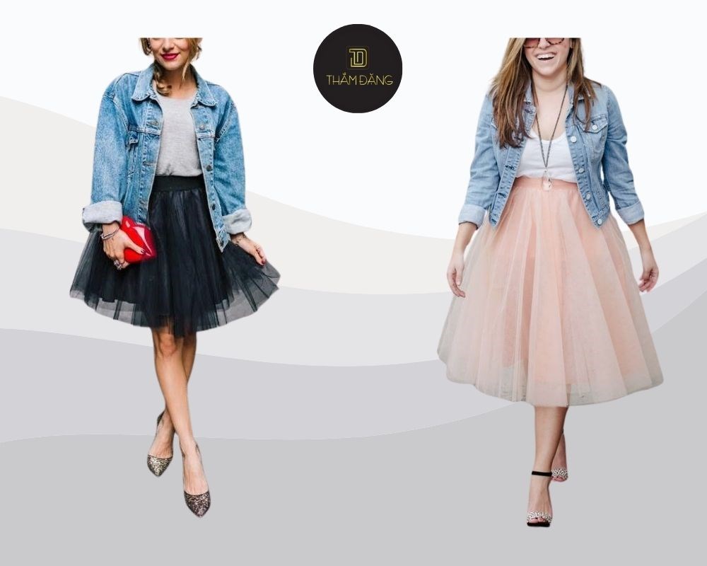 Kết hợp chân váy tutu cùng áo khoác denim/áo khoác da cá tính cùng váy tutu mang lại vẻ ngoài mạnh mẽ và đầy cá tính