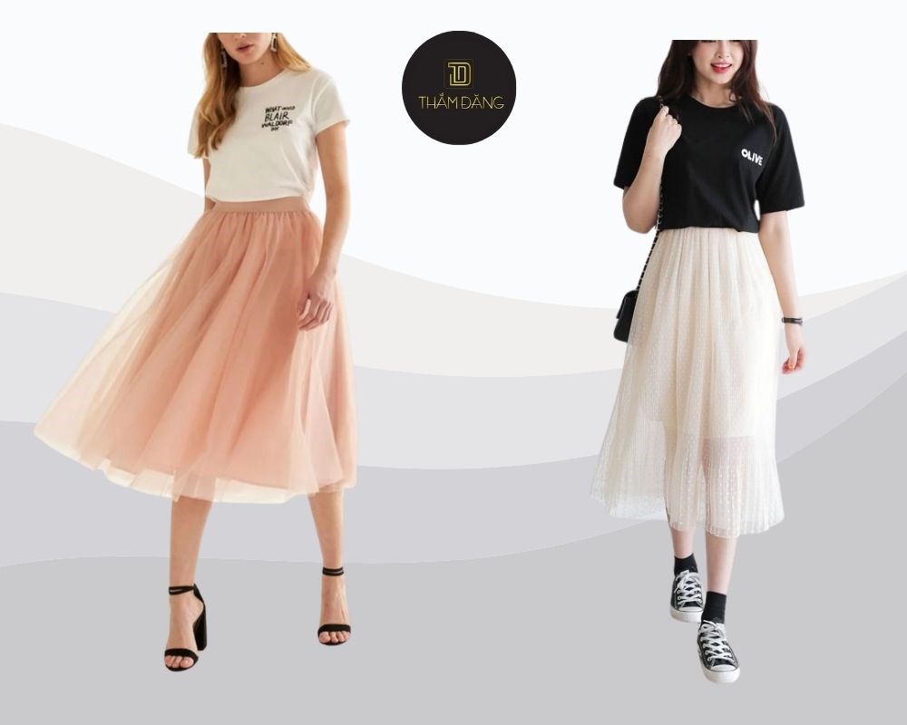 Váy tutu và áo thun kết hợp với nhau mang lại phong cách trẻ trung, năng động nhưng vẫn đầy nữ tính