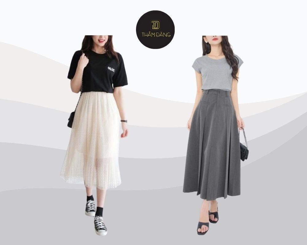 Chân váy xòe mặc với áo gì? Tạo sự cân bằng hoàn hảo giữa phong cách casual và nét nữ tính
