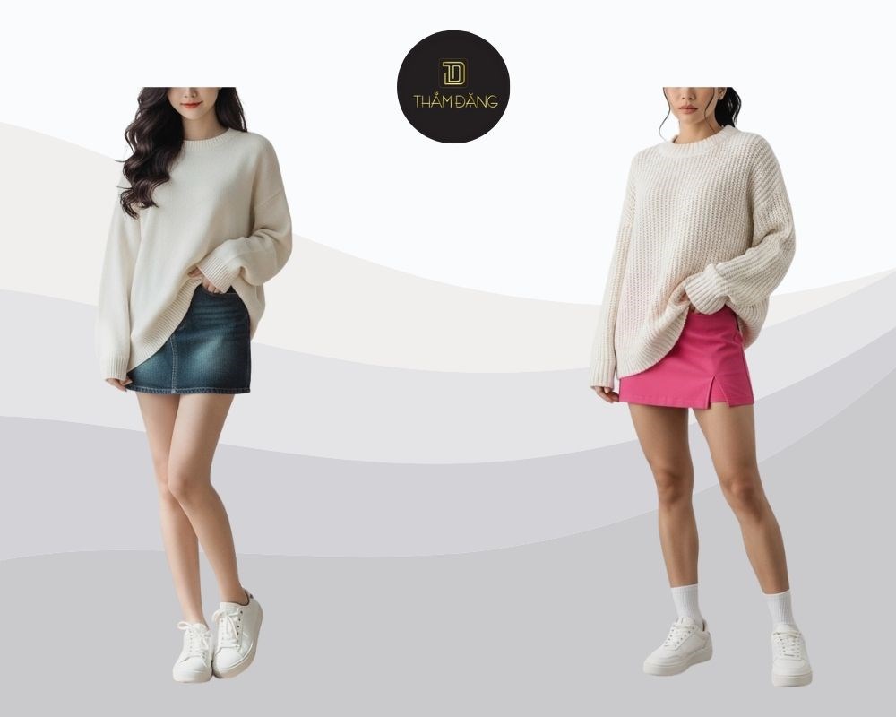 chubby girl phối áo len rộng