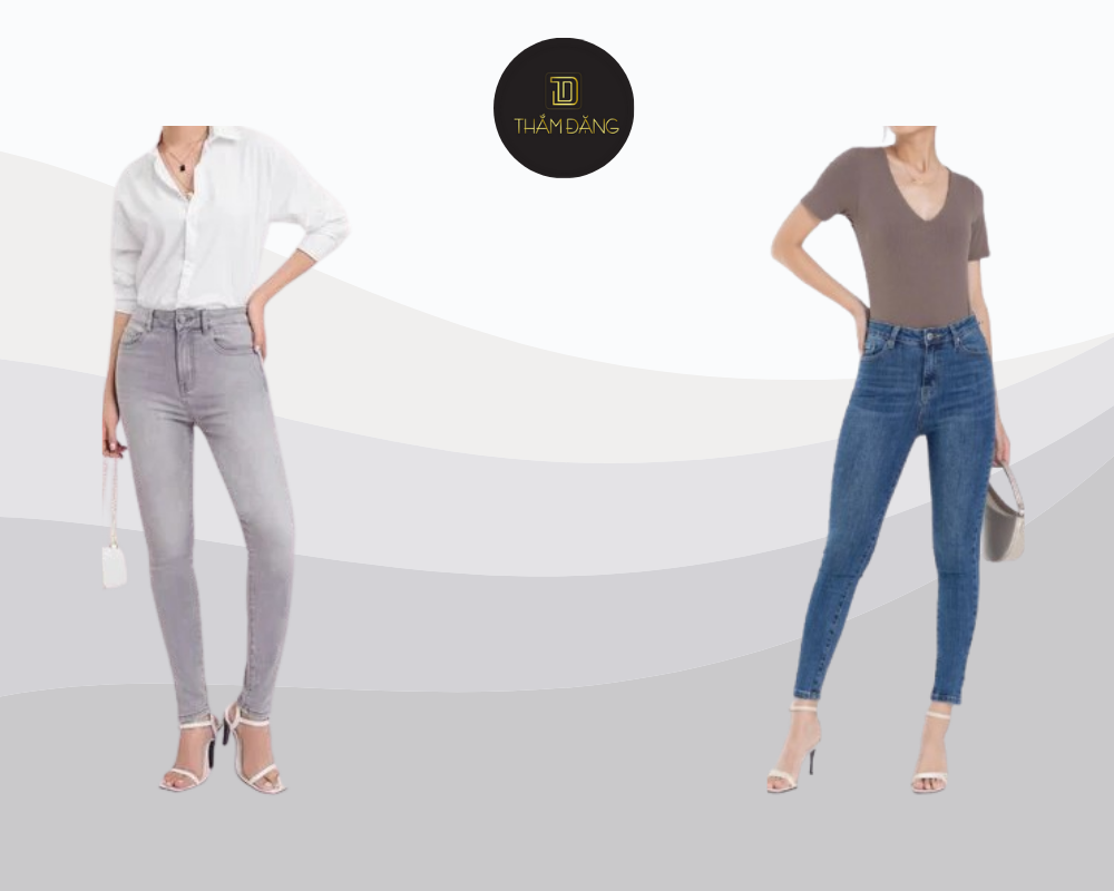 Áo cổ V mix quần skinny tạo nên outfit đơn giản nhưng hiệu quả cho dáng đồng hồ cát nữ