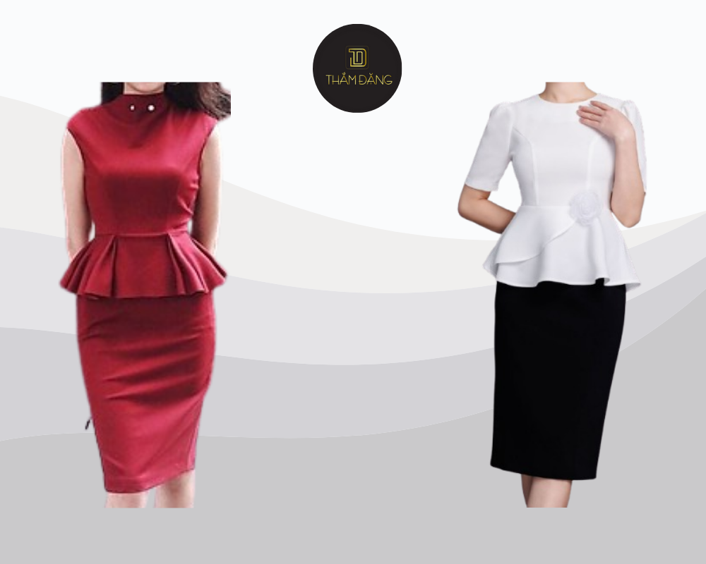 Áo peplum phối chân váy bút chì tạo nên outfit hoàn hảo để tôn lên số đo dáng đồng hồ cát