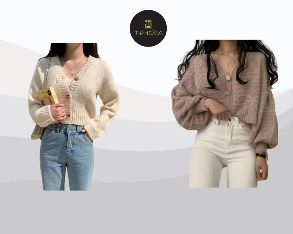 Dáng chữ nhật nên mặc gì? Áo cardigan croptop kết hợp với quần jean lưng cao tạo nên outfit trẻ trung, năng động