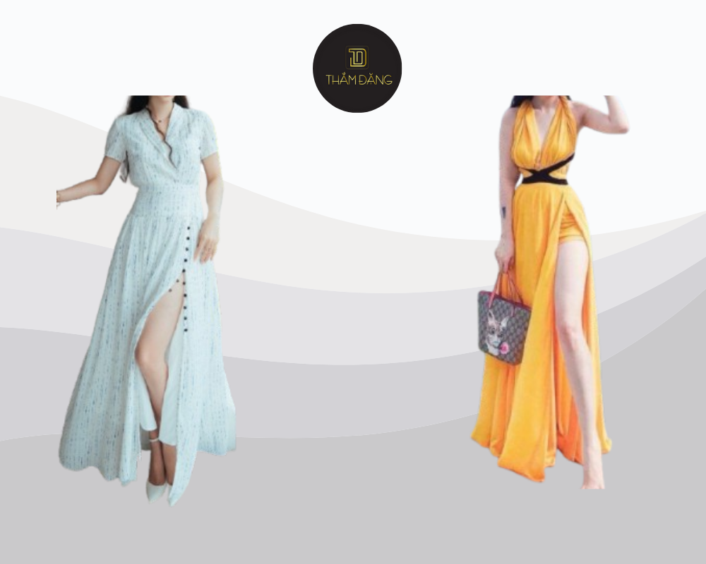 Đầm maxi xẻ tà là một trong những trang phục ưu tiên hàng đầu cho dáng hình chữ nhật