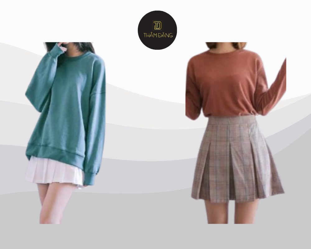Dáng chữ nhật nên mặc gì? Sự kết hợp giữa áo sweater oversize và chân váy tennis tạo nên outfit trẻ trung