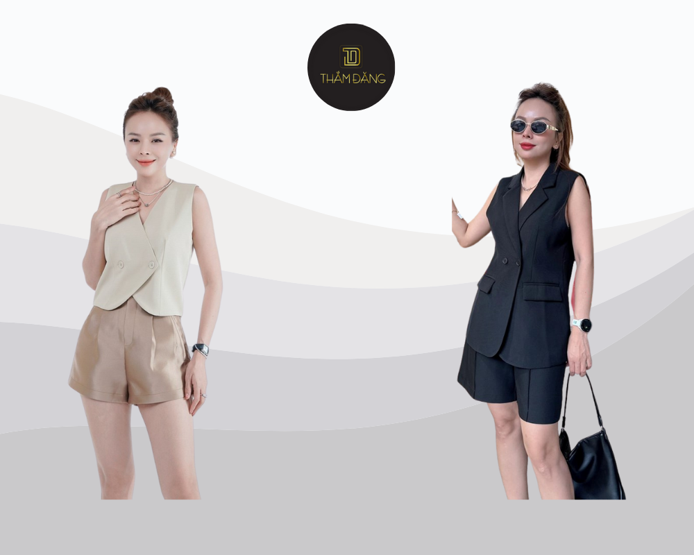Nếu chưa biết dáng chữ nhật nên mặc gì, áo vest không tay kết hợp với quần short sẽ tạo nên outfit vừa cá tính vừa hiện đại