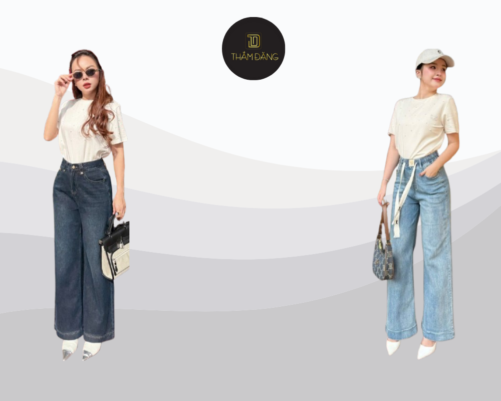 Phối áo phông trơn với quần jeans ống suông tạo nên vẻ ngoài cân đối cho người có thân hình tam giác ngược