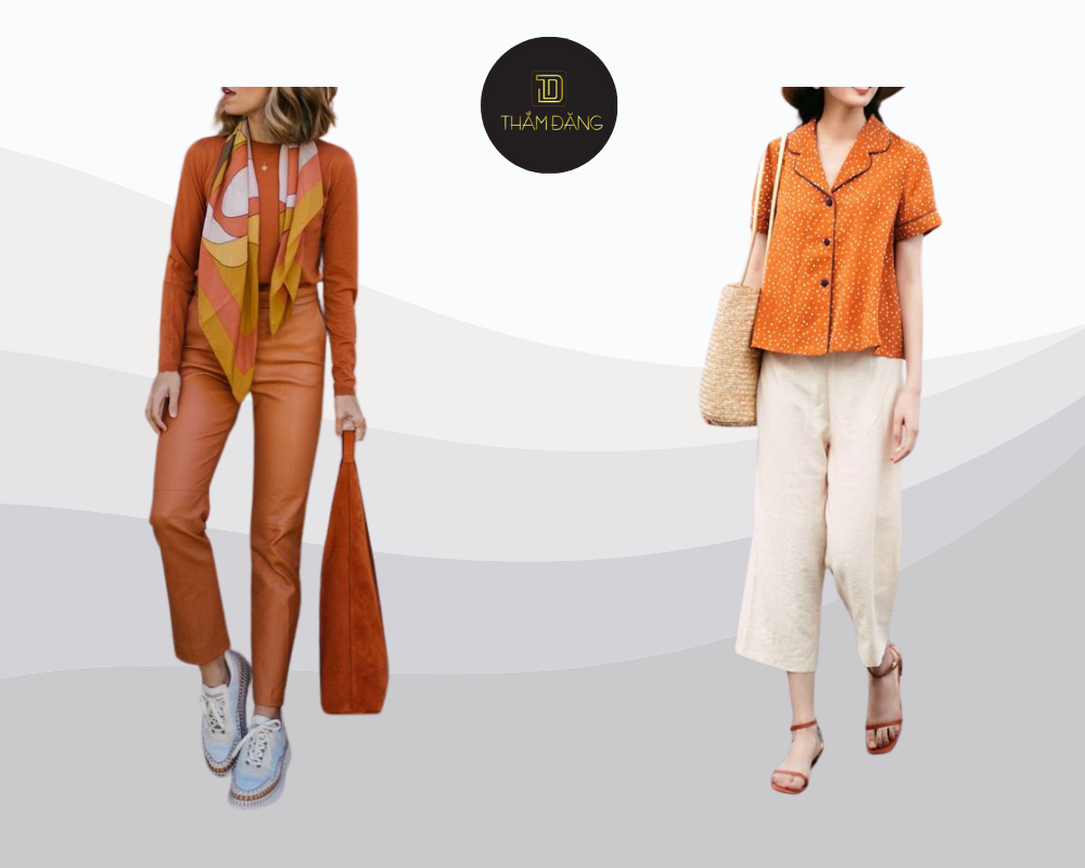 Diện cam đất chuẩn thời thượng với sắc độ phù hợp, phối màu hài hòa và phụ kiện tinh tế.