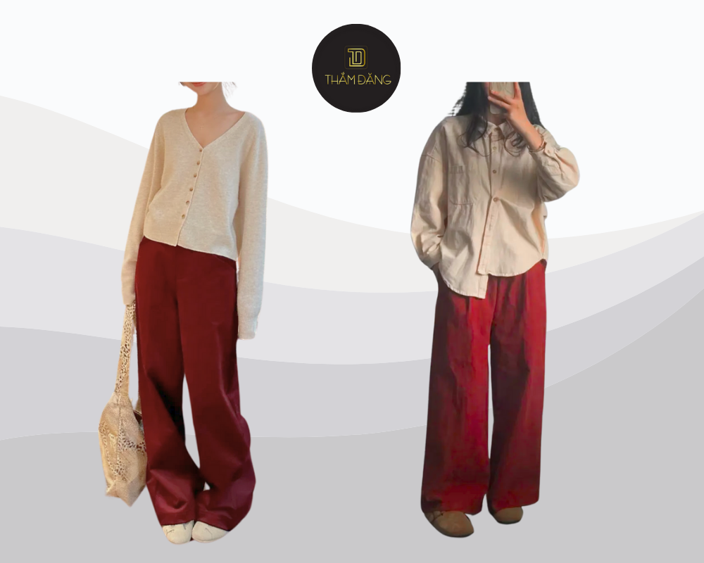 màu đỏ đô phối với màu gì cho outfit nhẹ nhàng