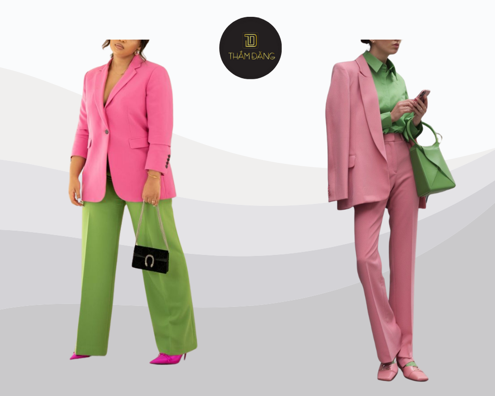 Outfit hồng cánh sen và xanh lá mạ mang đến vẻ tươi mới, năng động và thời thượng, hoàn hảo cho những dịp tiệc tùng hay picnic đầy cá tính