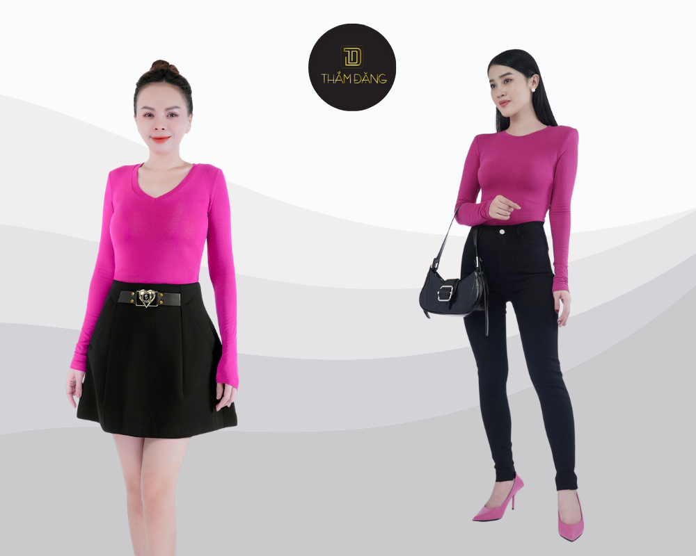 Hồng cánh sen phối màu đen mang đến vẻ sang trọng và cá tính, tạo nên một phong cách tinh tế đầy chiều sâu
