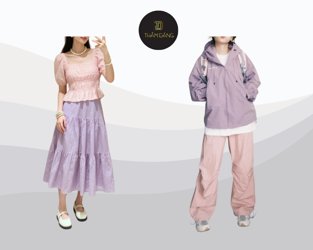 quần ống rộng màu hồng phối với áo gì? Hãy thử với áo màu tím