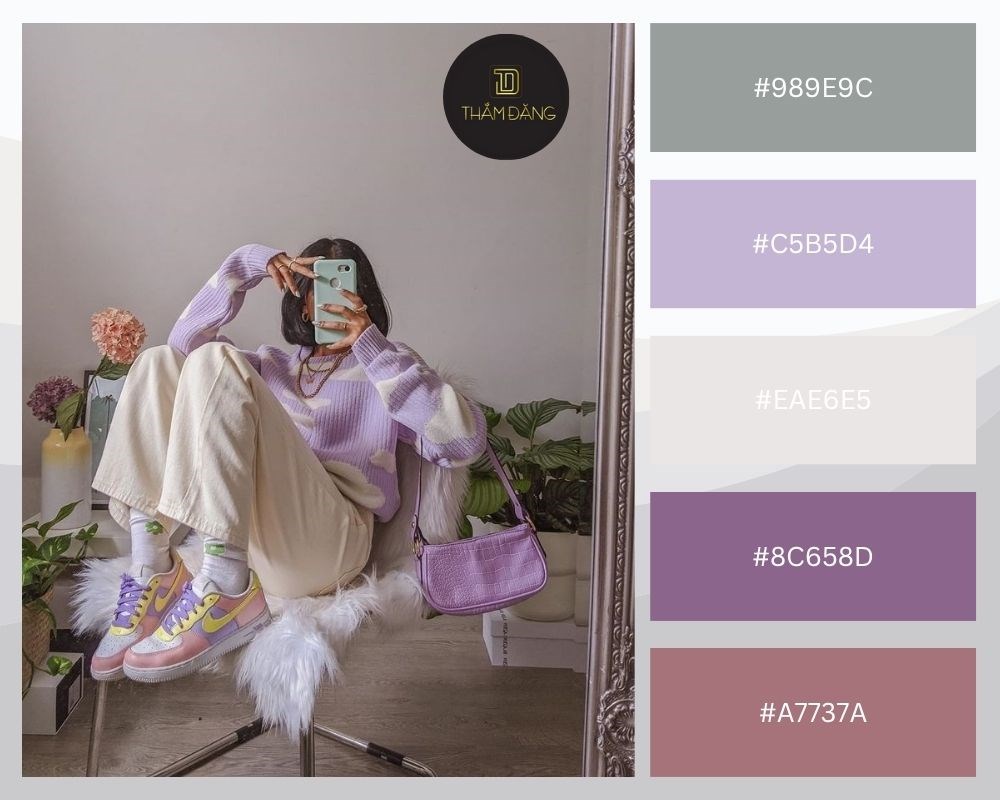 tím lilac với trắng kem là 2 tone màu pastel